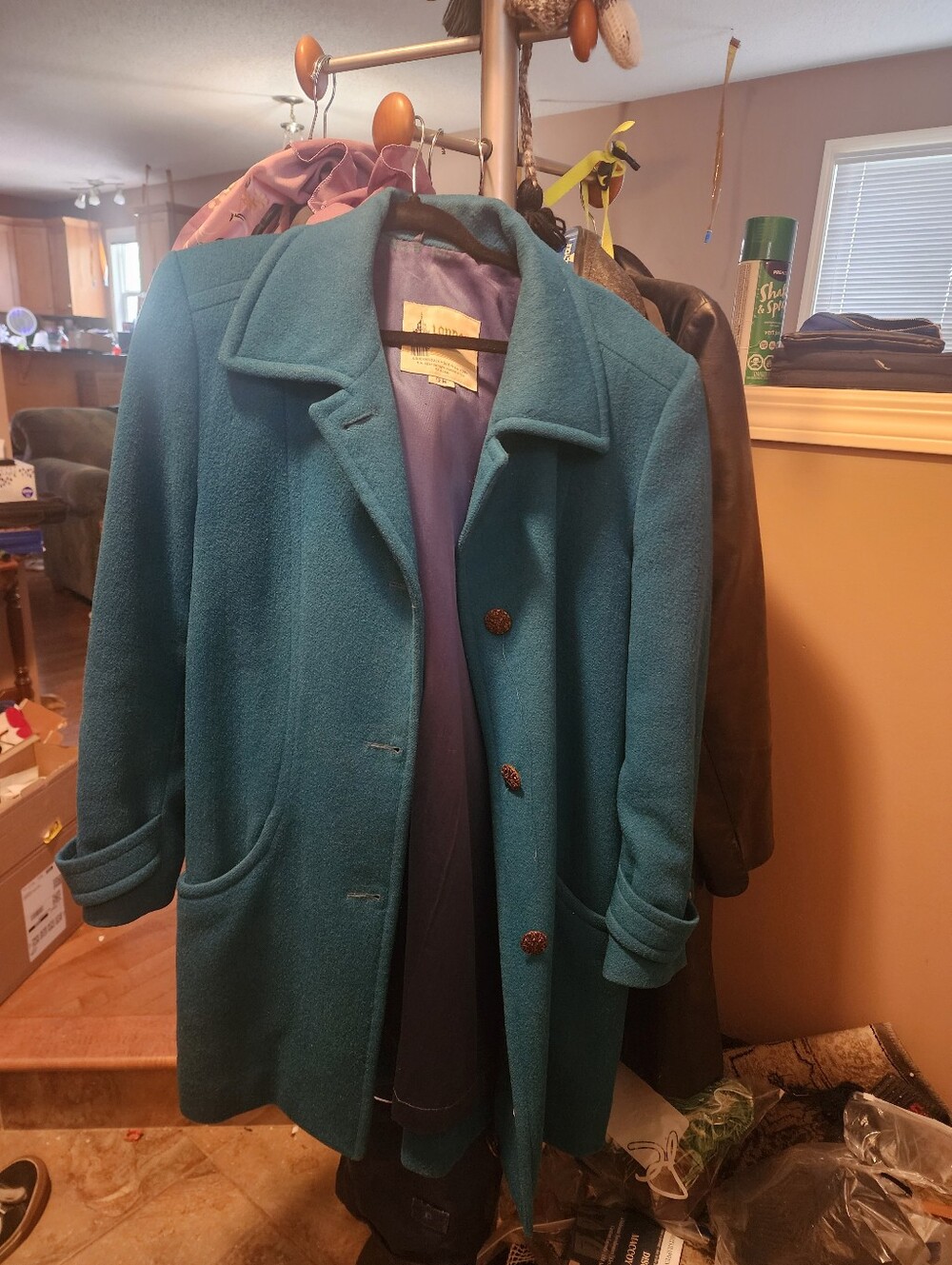 Vintage LONDON FOG Women's Teal 100% Virgin Wool Knee-Length Coat - UK 12  US M